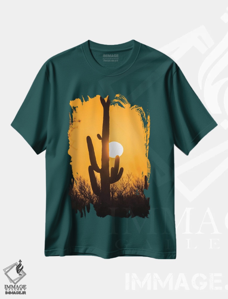 تیشرت سبز طرح دار Arizona, Saguaro National Park. Saguaro cactus at sunset.,آمریکا، آریزونا، پارک ملی ساگوارو. کاکتوس ساگوارو در غروب اثر جینز گالری