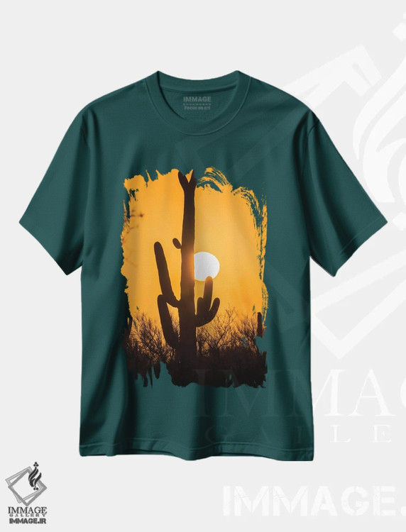 تیشرت سبز طرح دار Arizona, Saguaro National Park. Saguaro cactus at sunset.,آمریکا، آریزونا، پارک ملی ساگوارو. کاکتوس ساگوارو در غروب اثر جینز گالری