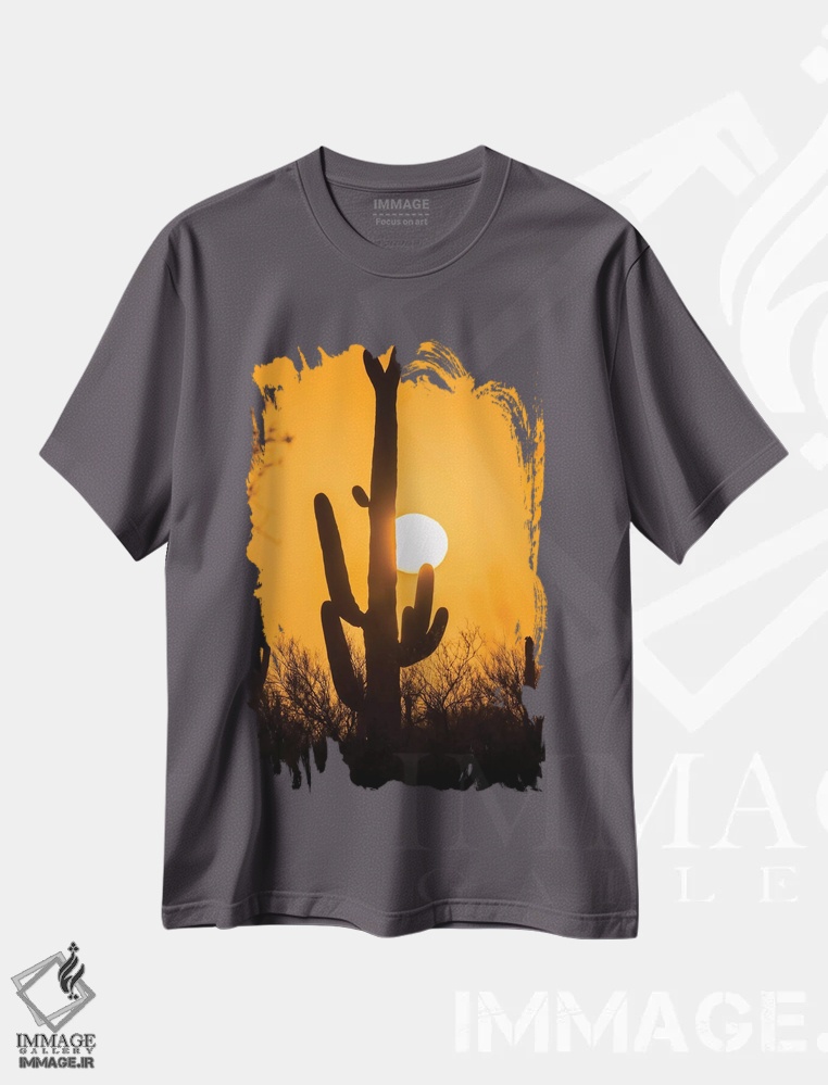 تیشرت طوسی طرح دار Arizona, Saguaro National Park. Saguaro cactus at sunset.,آمریکا، آریزونا، پارک ملی ساگوارو. کاکتوس ساگوارو در غروب اثر جینز گالری