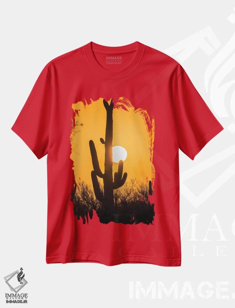 تیشرت قرمز طرح دار Arizona, Saguaro National Park. Saguaro cactus at sunset.,آمریکا، آریزونا، پارک ملی ساگوارو. کاکتوس ساگوارو در غروب اثر جینز گالری