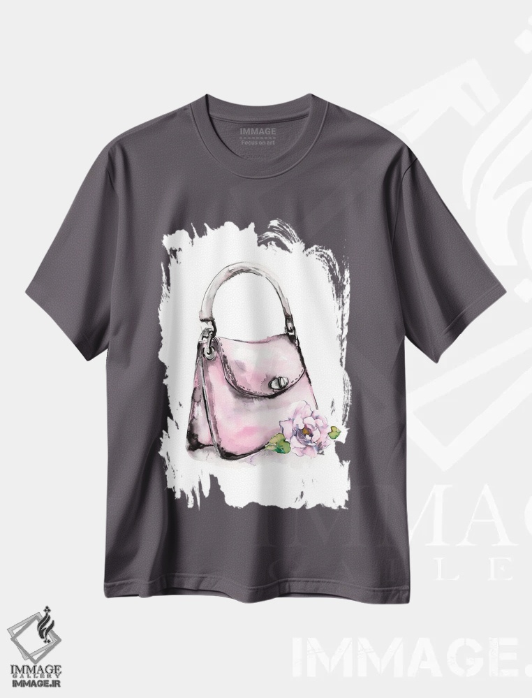 تیشرت طوسی طرح دار کیف دستی با دستهٔ سفت اثر استلا چانگ
