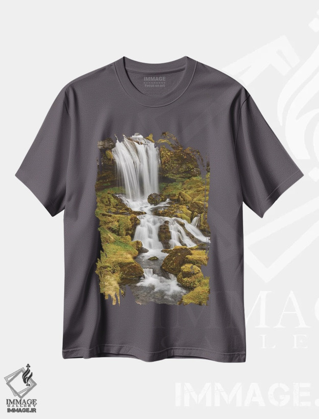تیشرت طوسی طرح دار Sheep'S Waterfall,ایسلند، آبشار گوسفندها اثر جان فورد
