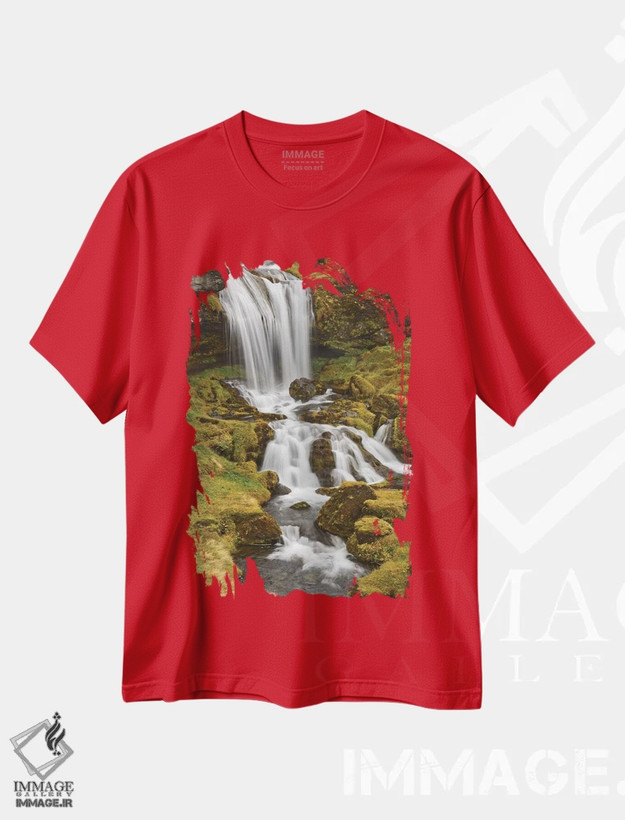 تیشرت قرمز طرح دار Sheep'S Waterfall,ایسلند، آبشار گوسفندها اثر جان فورد