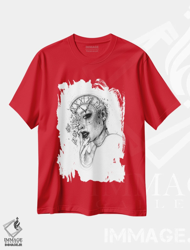 تیشرت قرمز طرح دار ساعت اثر دوریانا پوپا