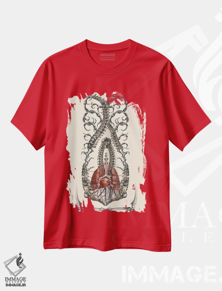 تیشرت قرمز طرح دار استخوان ها اثر اف اف او آرت