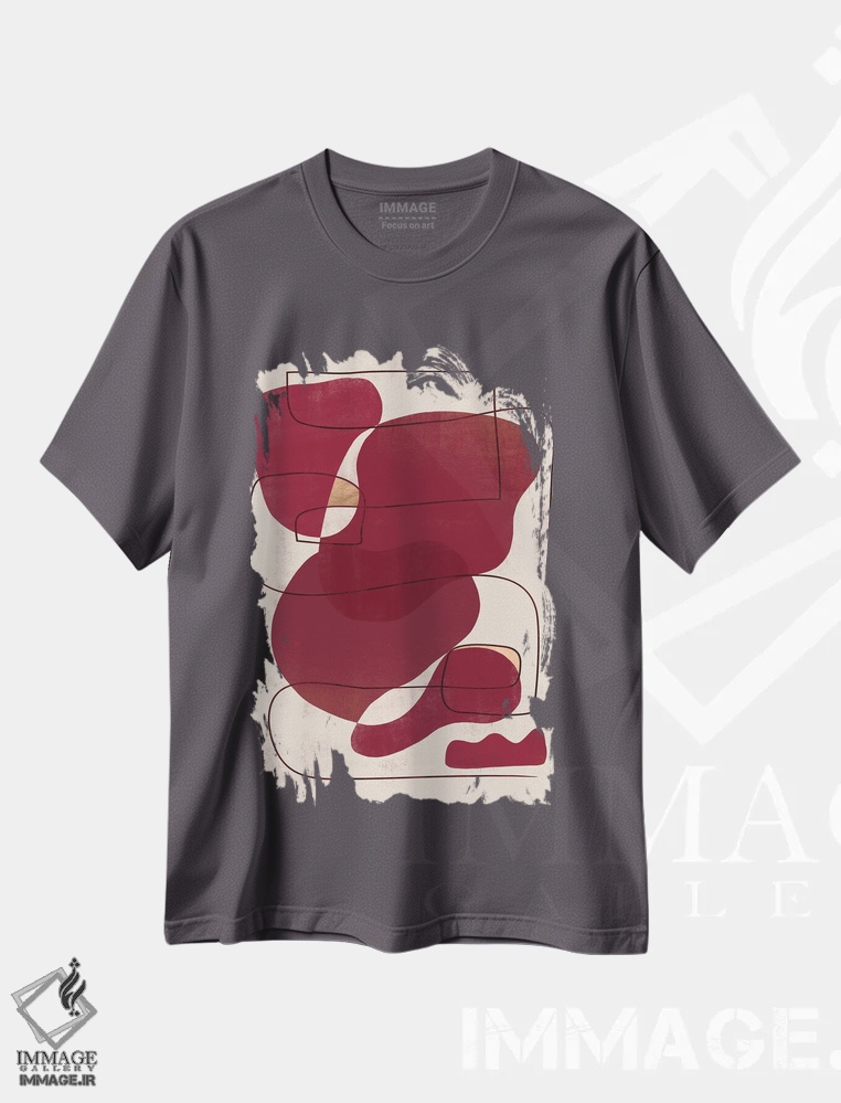 تیشرت طوسی طرح دار طرح هندسی سرخابی انتزاعی دو اثر هلو مورائس