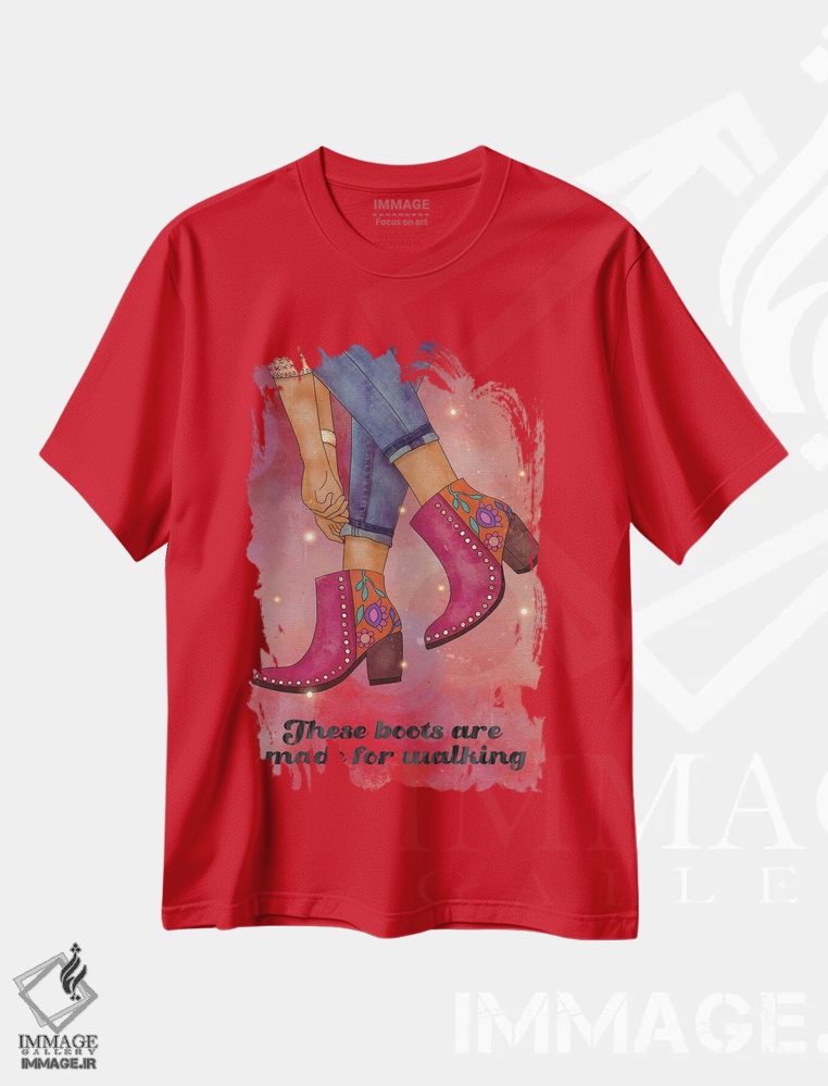 تیشرت قرمز طرح دار چکمه ها اثر اولیویا بورکی