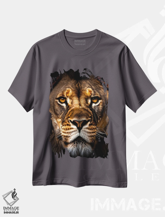 تیشرت طوسی طرح دار Animal II,پرتره صورت شیر به صورت جداشده اثر آدریان ویریو