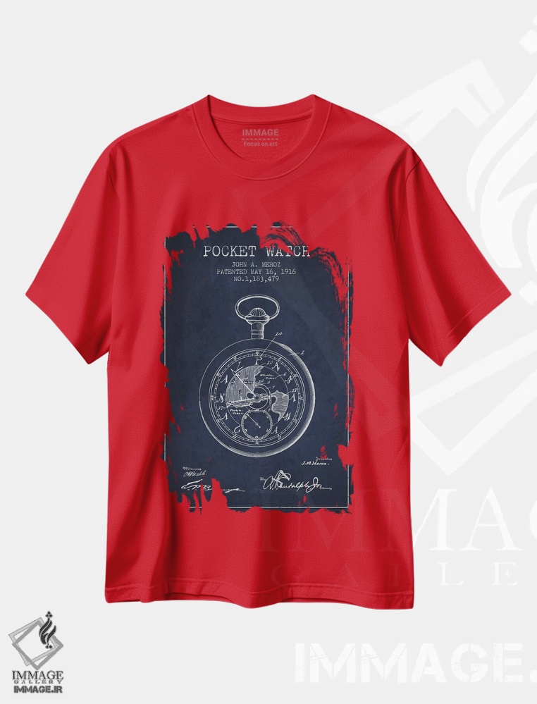 تیشرت قرمز طرح دار طرح الگوی ساعت جیبی جان ای. مروز اثر پیکسل کهنه