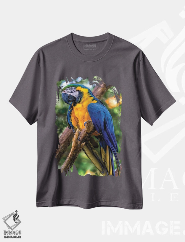 تیشرت طوسی طرح دار مکائوی آبی اثر گلاوکو منهالی