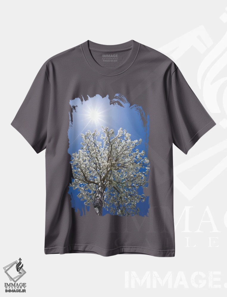 تیشرت طوسی طرح دار California, Bishop. Flowering Pear Tree.,آمریکا، کالیفرنیا، بیشاپ. درخت گلابی شکوفه داده اثر جینز گالری