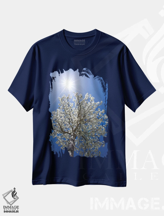 تیشرت سرمه ای طرح دار California, Bishop. Flowering Pear Tree.,آمریکا، کالیفرنیا، بیشاپ. درخت گلابی شکوفه داده اثر جینز گالری