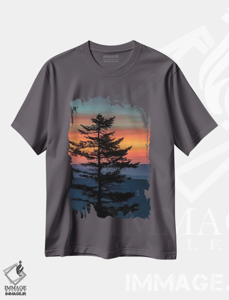 تیشرت طوسی طرح دار West Virginia, Blackwater Falls State Park. Tree and landscape at sunset.,ایالات متحده، ویرجینیای غربی، پارک ایالتی آبشار بلک واتر. درخت و منظره در غروب خورشید. اثر جینز گالری