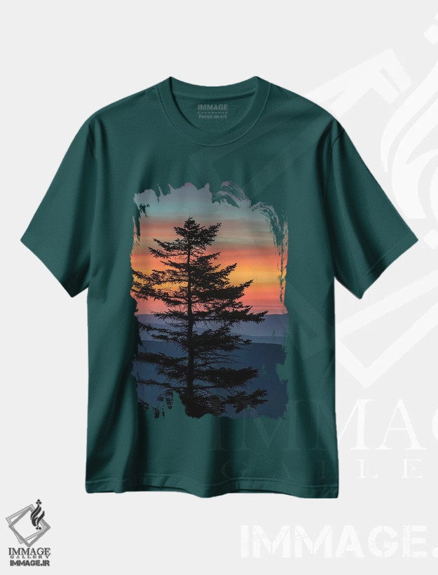 تیشرت سبز طرح دار West Virginia, Blackwater Falls State Park. Tree and landscape at sunset.,ایالات متحده، ویرجینیای غربی، پارک ایالتی آبشار بلک واتر. درخت و منظره در غروب خورشید. اثر جینز گالری