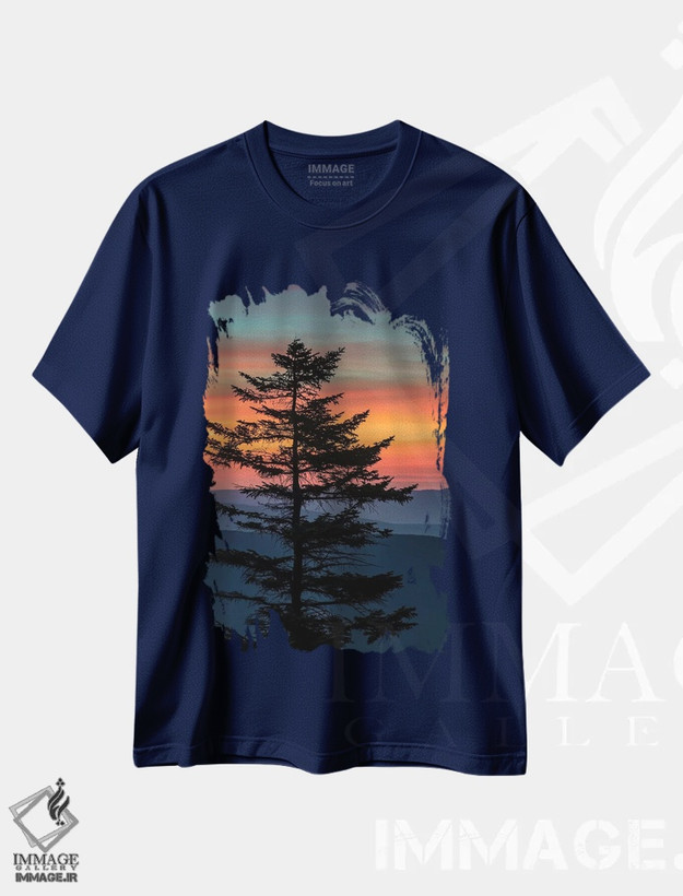 تیشرت سرمه ای طرح دار West Virginia, Blackwater Falls State Park. Tree and landscape at sunset.,ایالات متحده، ویرجینیای غربی، پارک ایالتی آبشار بلک واتر. درخت و منظره در غروب خورشید. اثر جینز گالری