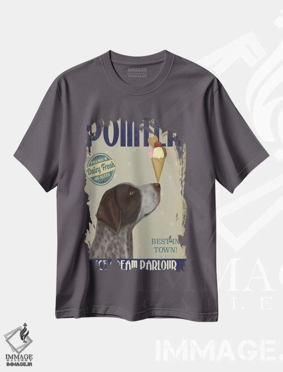 تیشرت طوسی طرح دار ژرمن شورت ایرد پوینتر و بستنی اثر فب فانکی