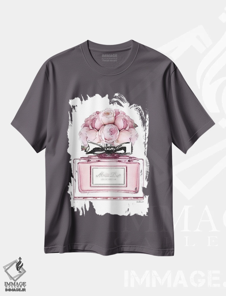 تیشرت طوسی طرح دار Pink With Roses,عطر کوتاه، صورتی با گل رز اثر آماندا گرینوود