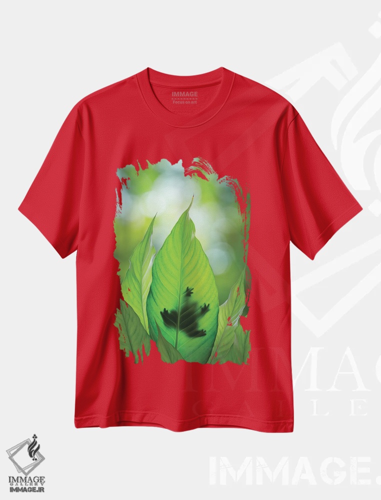 تیشرت قرمز طرح دار Washington State, Seabeck. Composite Of Frog On Leaf.,ترکیبی از قورباغه روی برگ اثر جینز گالری
