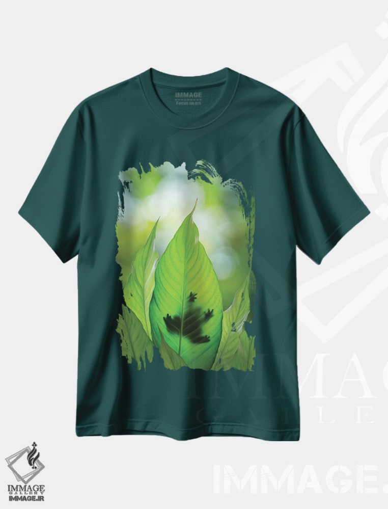 تیشرت سبز طرح دار Washington State, Seabeck. Composite Of Frog On Leaf.,ترکیبی از قورباغه روی برگ اثر جینز گالری