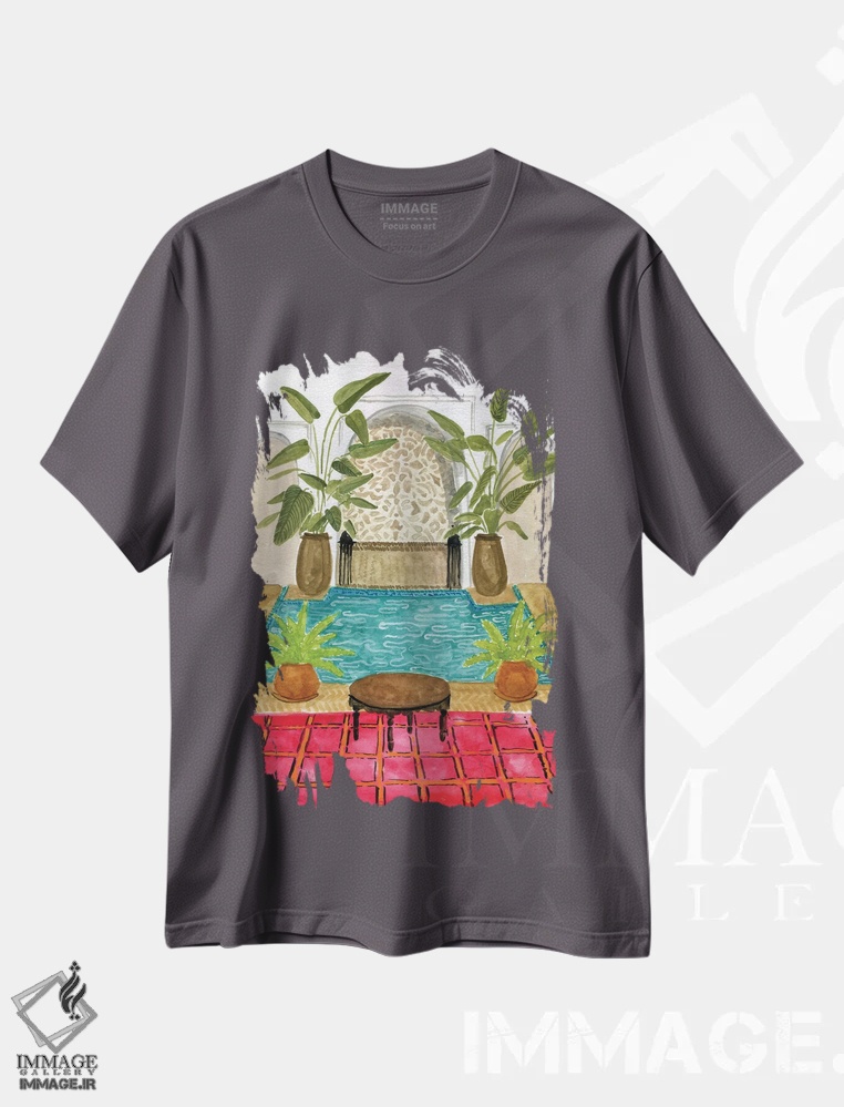 تیشرت طوسی طرح دار ریاض قرمز اثر کارولین چسیا