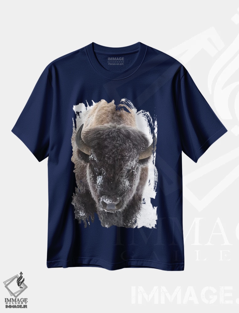 تیشرت سرمه ای طرح دار Yellowstone National Park,گاومیش کوهان دار آمریکایی، پارک ملی یلواستون اثر کن آرچر