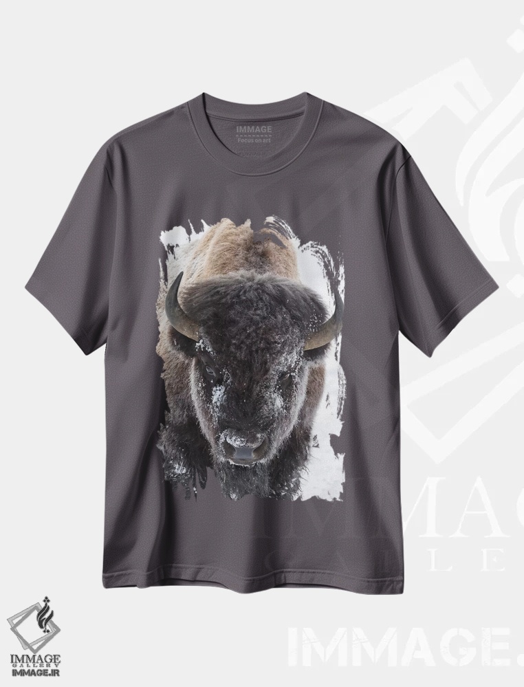 تیشرت طوسی طرح دار Yellowstone National Park,گاومیش کوهان دار آمریکایی، پارک ملی یلواستون اثر کن آرچر