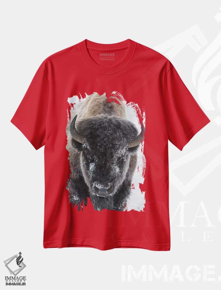 تیشرت قرمز طرح دار Yellowstone National Park,گاومیش کوهان دار آمریکایی، پارک ملی یلواستون اثر کن آرچر