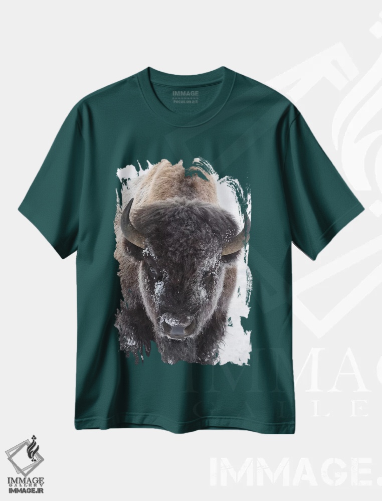 تیشرت سبز طرح دار Yellowstone National Park,گاومیش کوهان دار آمریکایی، پارک ملی یلواستون اثر کن آرچر