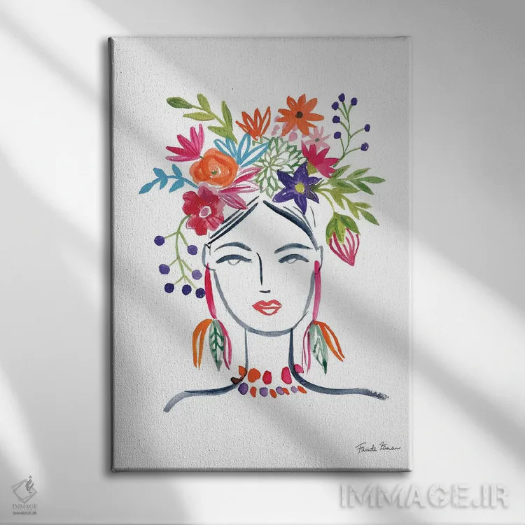 تابلو دکوراتیو دختر گل ۲ اثر فریده زمان - نمای روبهرو روی دیوار