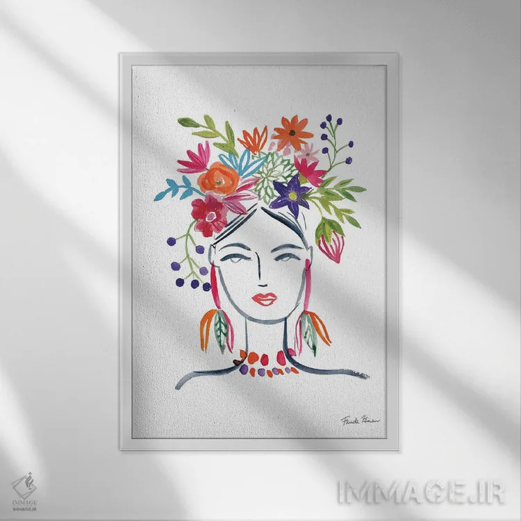 تابلو دکوراتیو دختر گل ۲ اثر فریده زمان - نمای قابدار سفید