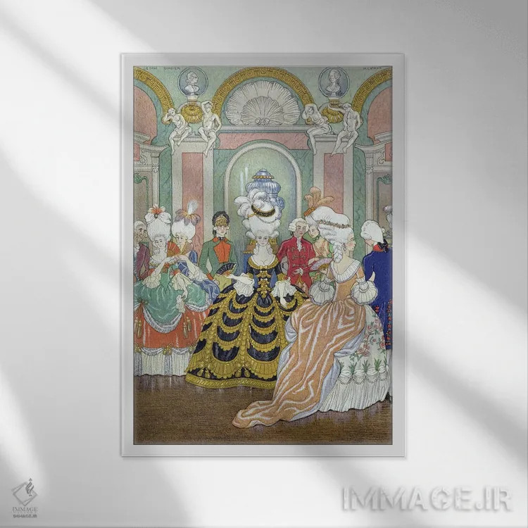 تابلو کلاسیک صحنه سالن رقص، تصویر از "روابط خطرناک" اثر جورج باربیه - نمای قابدار سفید