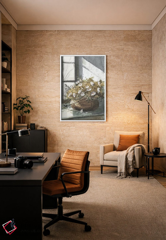 تابلو مدرن گل های مروارید در پنجره اثر جورج بیورکلند - D6W
