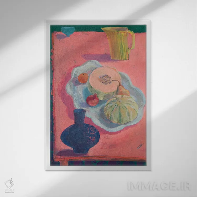 تابلو دکوراتیو بشقاب میوه اثر گابریلا باکینگهام - نمای قابدار سفید