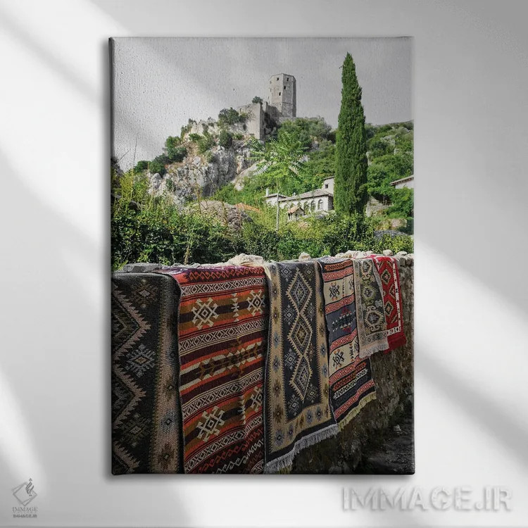 تابلو دکوراتیو فرش و سرو اثر گیلیارد برسسان - نمای روبهرو روی دیوار