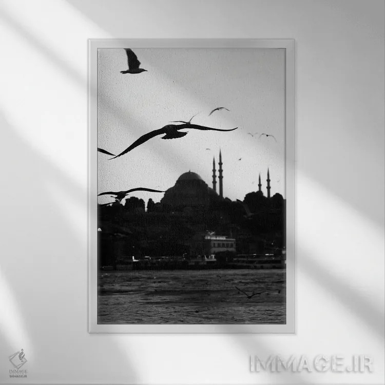 تابلو دکوراتیو نمای شهر در حرکت اثر گیلیارد برسسان - نمای قابدار سفید