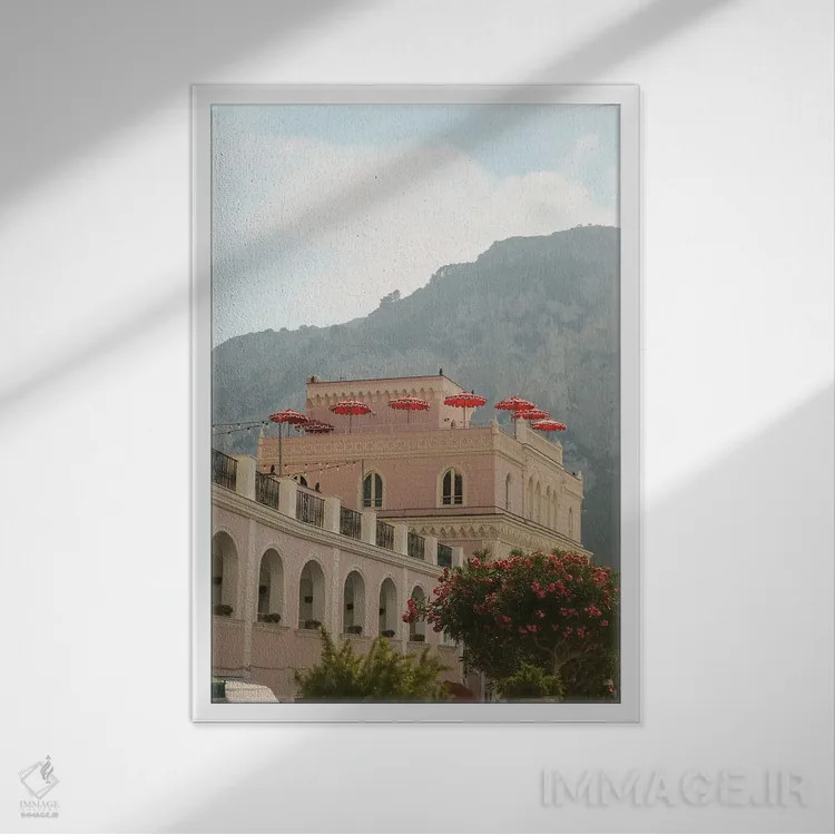 تابلو دکوراتیو کاخ تابستانی صورتی اثر گیلیارد برسسان - نمای قابدار سفید