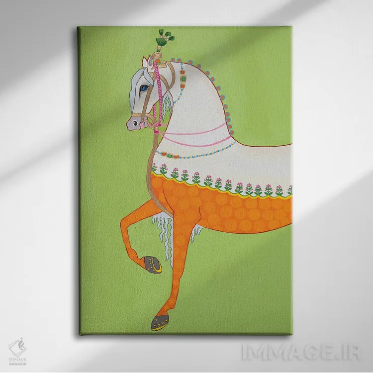 تابلو دکوراتیو اسب هندی سمت چپ اثر گرین ارکید بوتیک - نمای روبهرو روی دیوار