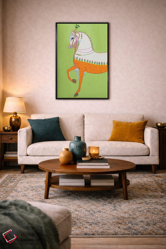 تابلو دکوراتیو اسب هندی سمت چپ اثر گرین ارکید بوتیک - D3B