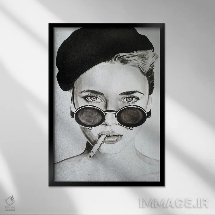 تابلو دکوراتیو عینک آفتابی صورتی من سیاه شد اثر گیل لبلو - نمای قابدار مشکی