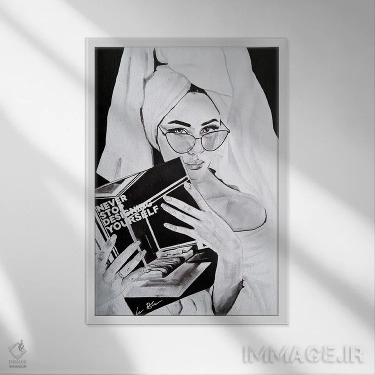 تابلو دکوراتیو هیچ وقت از طراحی خودت دست نکش اثر گیل لبلو - نمای قابدار سفید