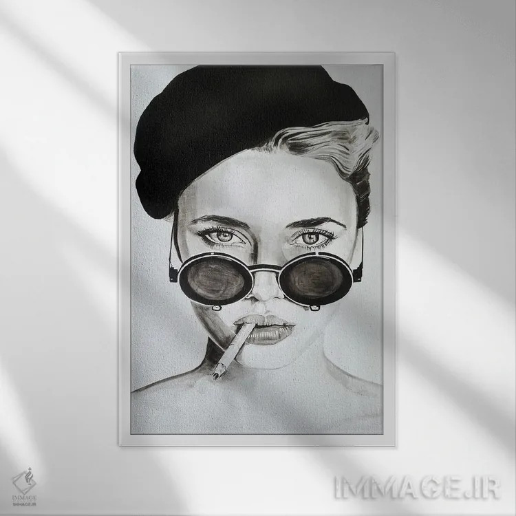 تابلو دکوراتیو عینک آفتابی صورتی من سیاه شد اثر گیل لبلو - نمای قابدار سفید