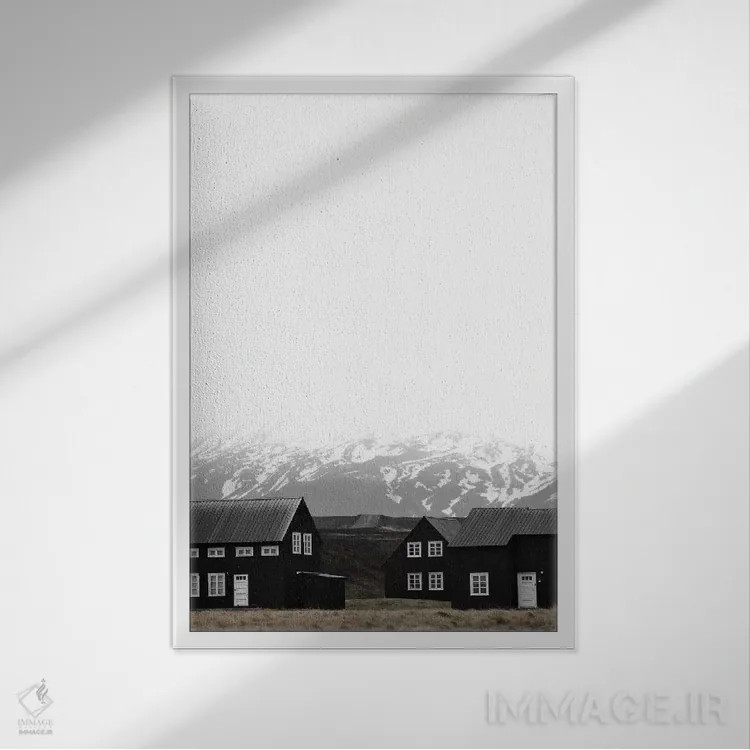 تابلو دکوراتیو خانه های سیاه ایسلند I اثر مونیکا استریگل - نمای قابدار سفید