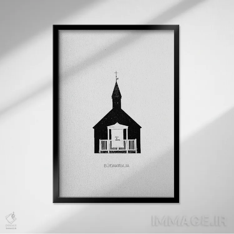تابلو مینیمال کلیسای سیاه III ایسلند اثر مونیکا استریگل - نمای قابدار مشکی