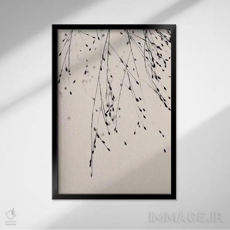 تابلو مینیمال علف سیاه، سرخ گونه اثر مونیکا استریگل - نمای قابدار مشکی