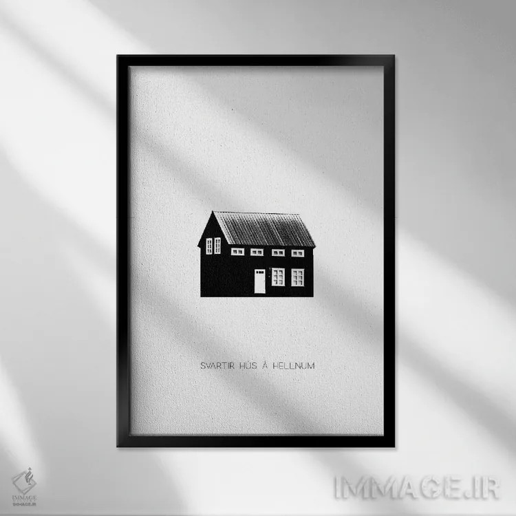 تابلو مینیمال خانه سیاه II در ایسلند اثر مونیکا استریگل - نمای قابدار مشکی