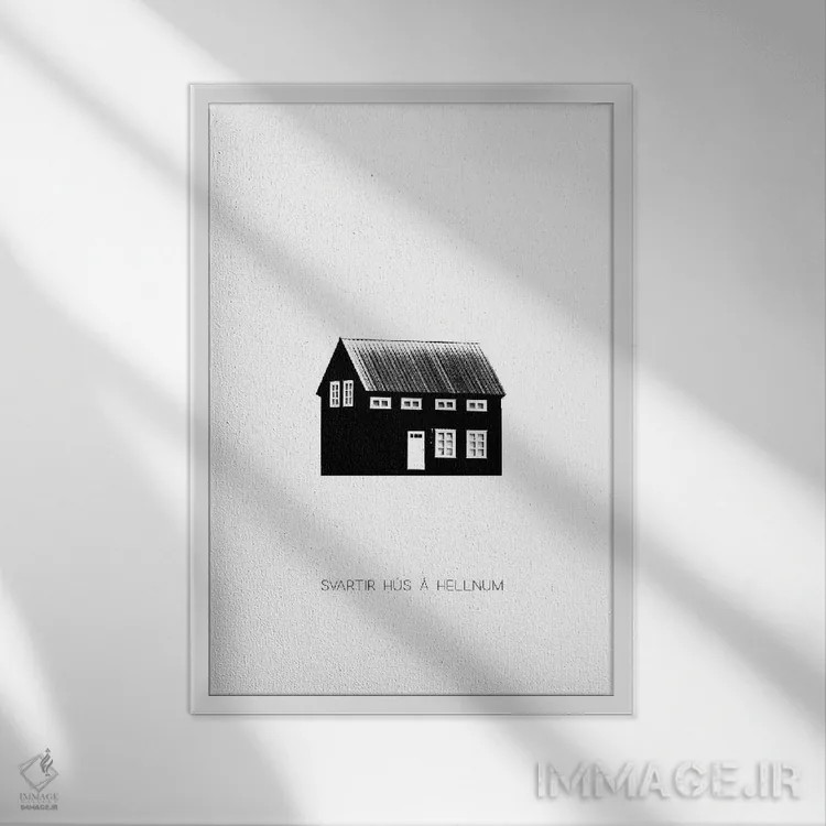 تابلو مینیمال خانه سیاه II در ایسلند اثر مونیکا استریگل - نمای قابدار سفید