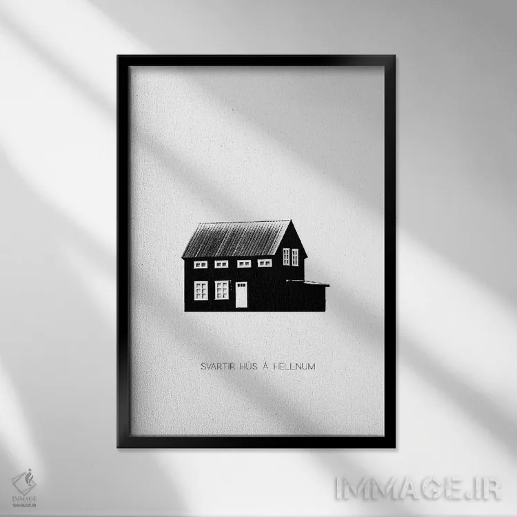 تابلو مینیمال خانه سیاه در ایسلند اثر مونیکا استریگل - نمای قابدار مشکی