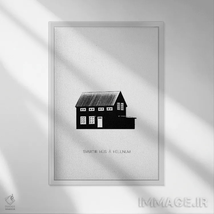 تابلو مینیمال خانه سیاه در ایسلند اثر مونیکا استریگل - نمای قابدار سفید