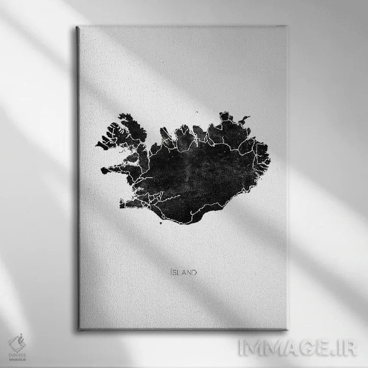 تابلو دکوراتیو نقشه سیاه ایسلند اثر مونیکا استریگل - نمای روبهرو روی دیوار