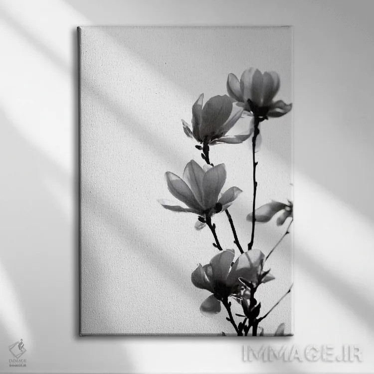 تابلو مینیمال مگنولیا سیاه اثر مونیکا استریگل - نمای روبهرو روی دیوار